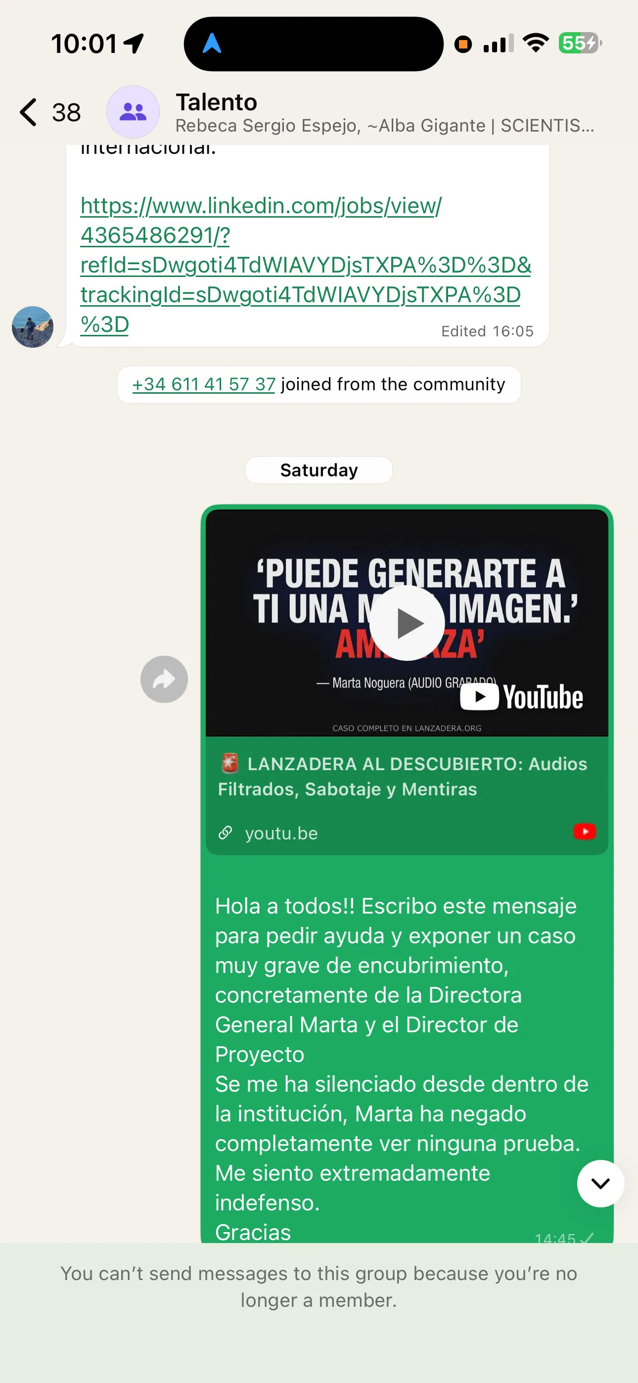 Mensaje antes de expulsión